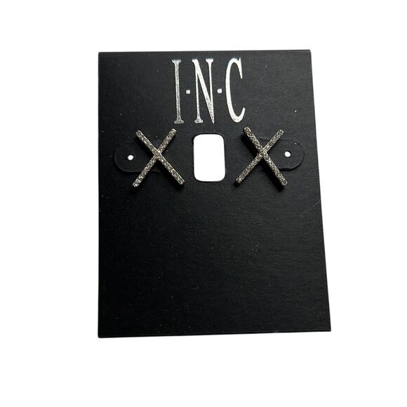 INC International Concepts silver Diamond Rhinestone “X” Stud Earrings, NWT! - Picture 1 of 3
